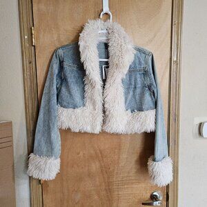 PrettyLittleThing Blue and Cream Denim Jacket